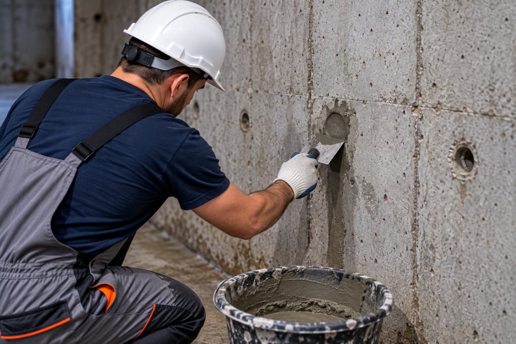 Etanșare găuri de cofrare în beton